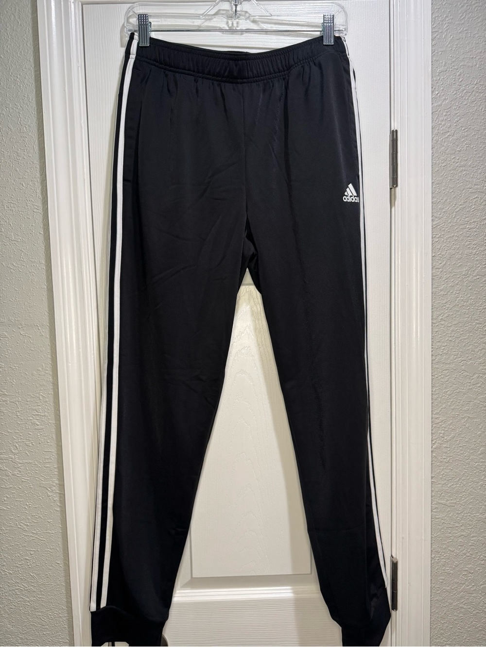 adidas Black Jogger Pants with White Triple Stripes, Size M